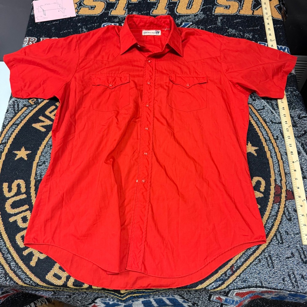 Roebucks Mens Vintage Red Western Short Sleeve Pearl Snap Shirt XL